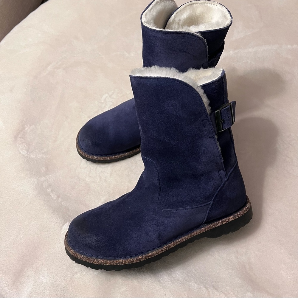 Birkenstock Upsalla navy blue suede moto boots 38
